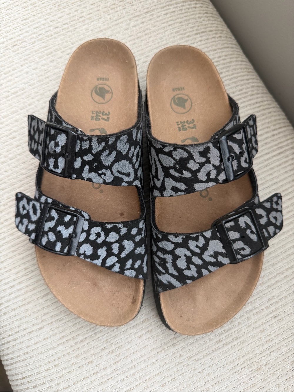 Papillio by Birkenstock Black & Gray Leopard-Print Double-Strap sandles